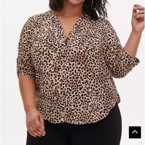 Harper 3/4 Sleeve Pullover Cheetah Sheer Blouse Torrid